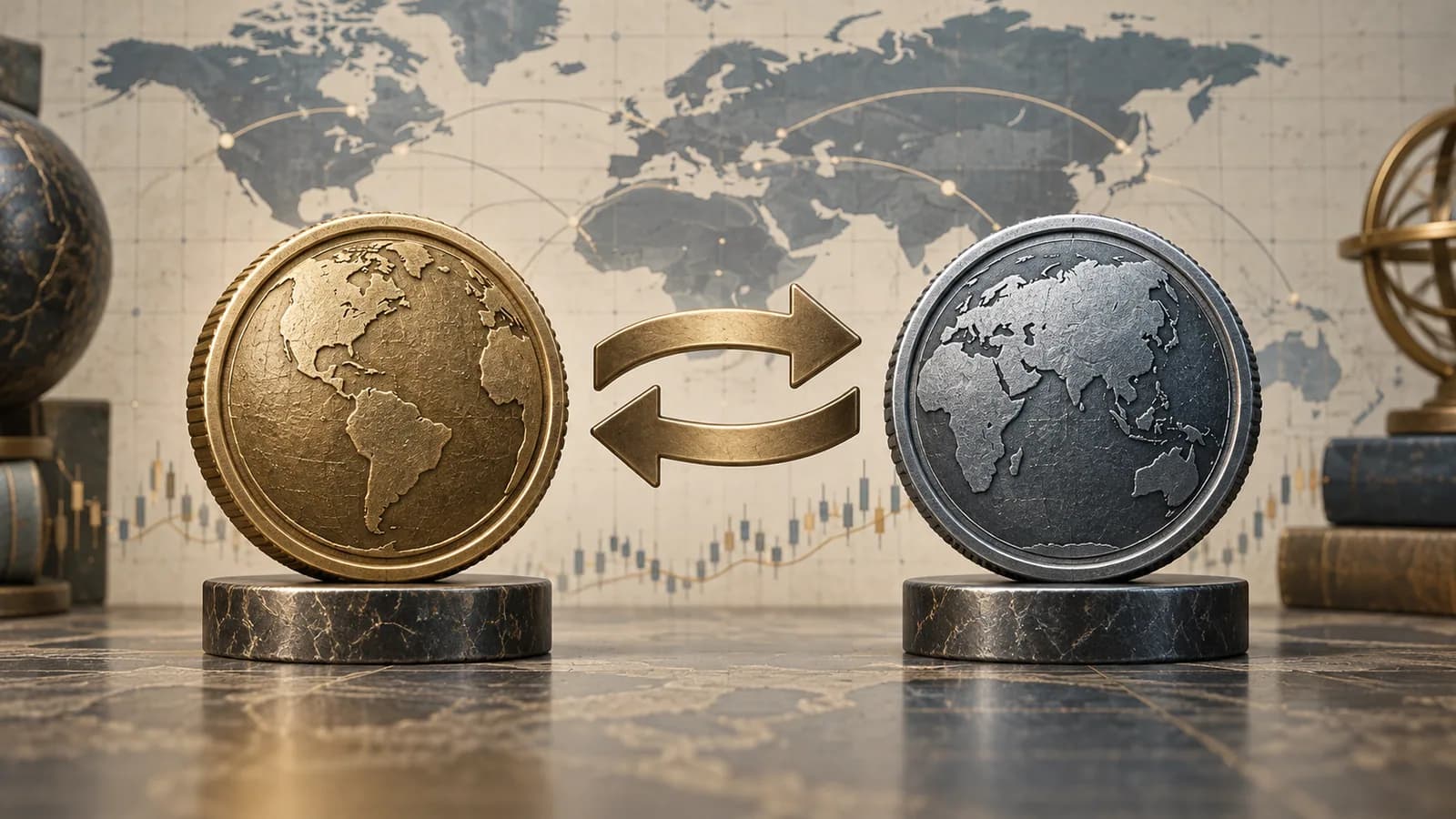 Two distinct currency tokens connected by an exchange-rate mechanism