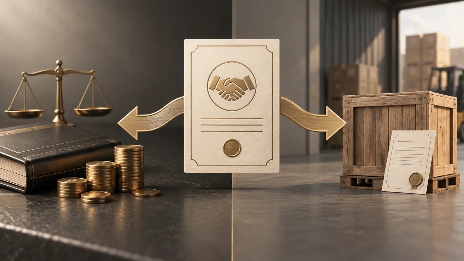 Futures contract dividing into a cash ledger and a physical-delivery warehouse crate