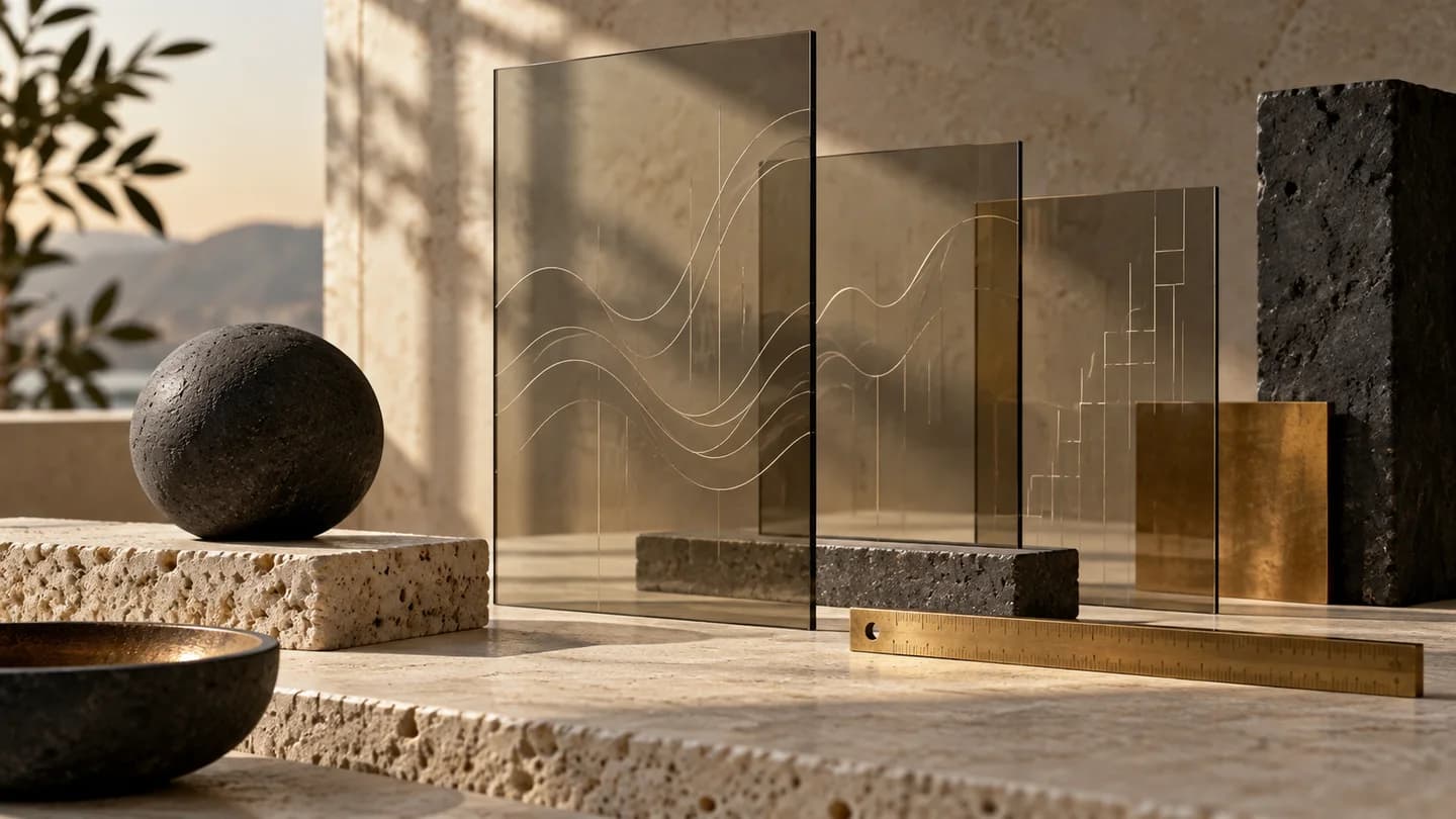Layered glass chart shapes illustrating different ways to examine market movement