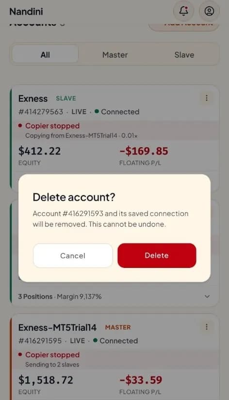 Step 3: Delete account confirmation modal dialog