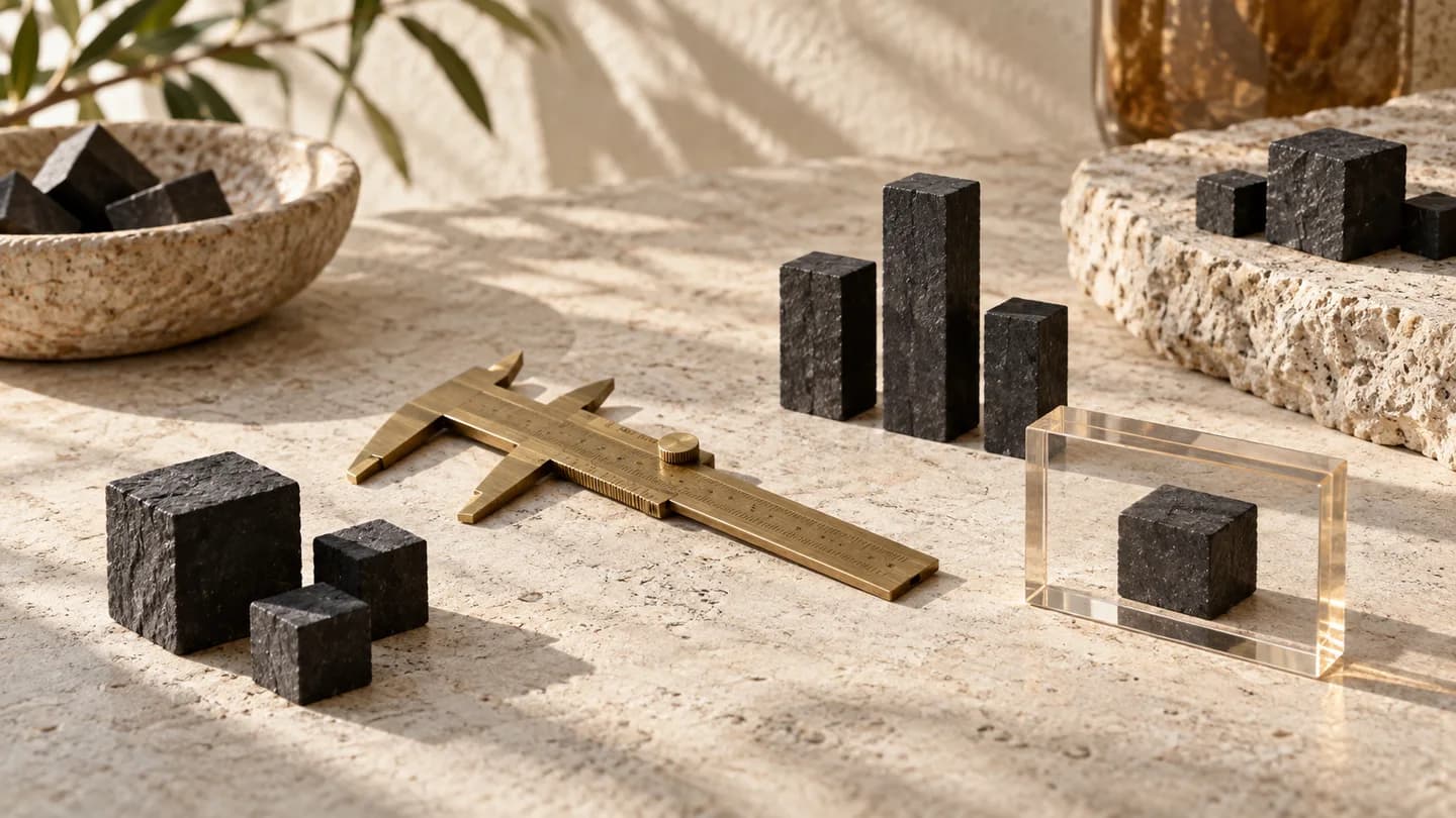 Arranged sample blocks and measurement tools illustrating careful performance testing